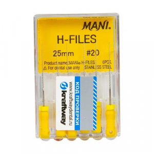 H-Files 25 мм №20 корневой бурав ручной (6 шт) MANI
