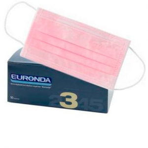 Маски 3-х слойные Euronda MONOART® розовые (50шт)