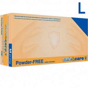 Перчатки латексные Safe & Care. Двойного хлориров. Смотровые. размер L (8-8,5) уп100шт.